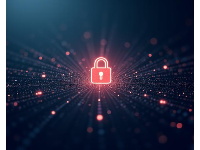 Icona di un lucchetto stilizzato su un cerchio di dati digitali, che simboleggia la protezione della privacy.